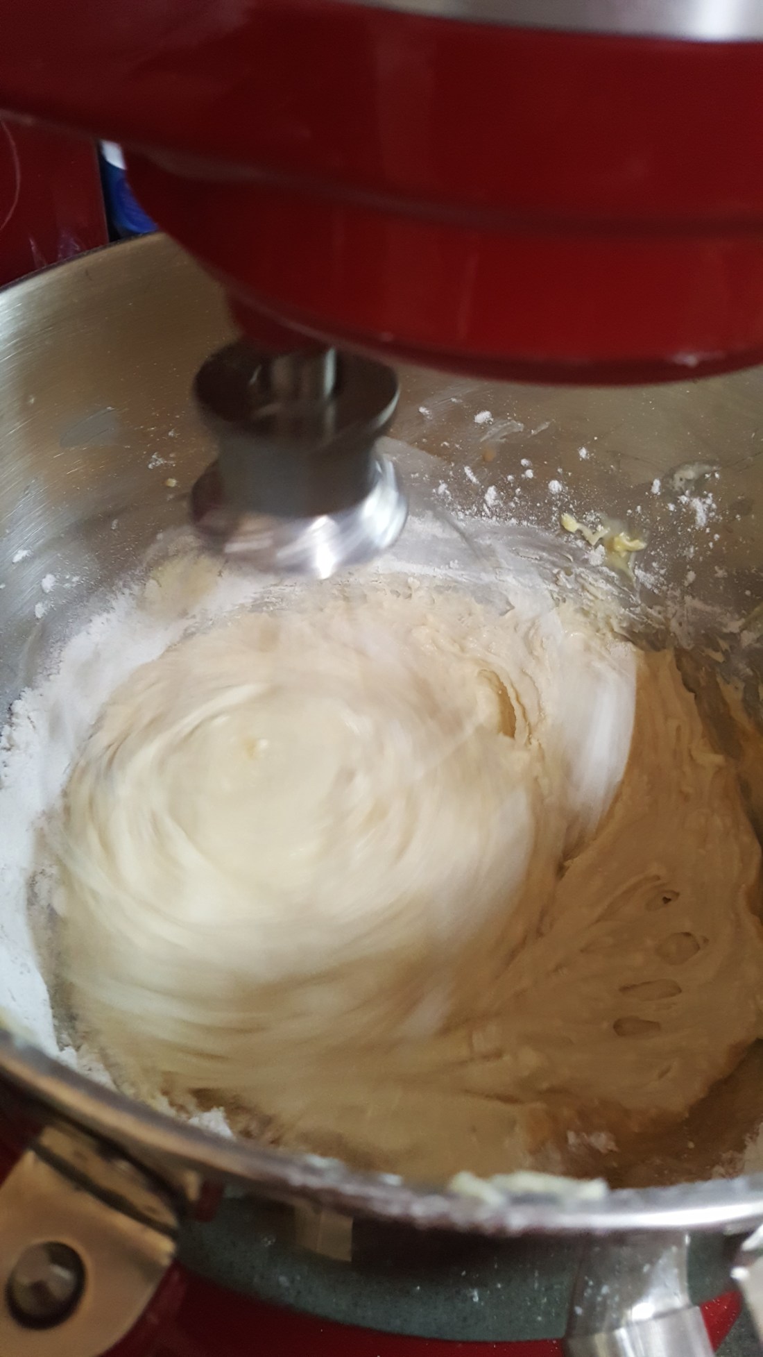 mixing batter after dry